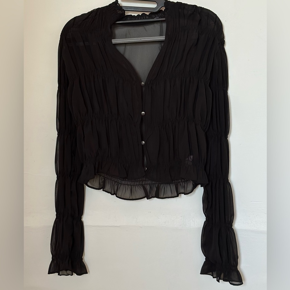 Boohoo Ruched Button Front Blouse